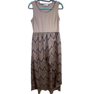 Women's Taupe and Purple Psychedelic Chevron Sleeveless Boho Dress